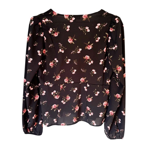 1.State Womens Black Blooms Floral Print Long Sleeve Pintuck Peasant Blouse Sz 6 - Picture 3 of 6